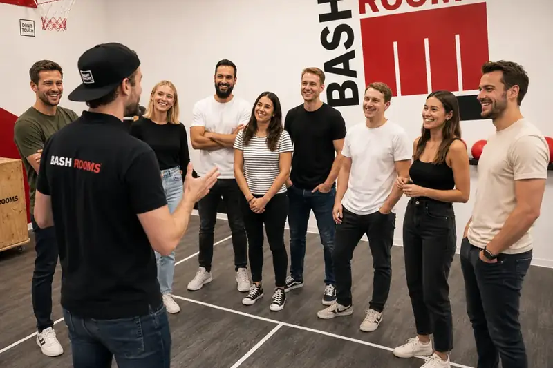 Gruppe wird für eine Spielshow in Teams eingeteilt